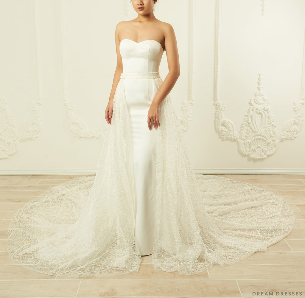slim fit dress slacks Elegant Stiff Tulle Structured Satin Detachable Train with Intricate Appliques for Bridal Gowns 26 / White main image 1
