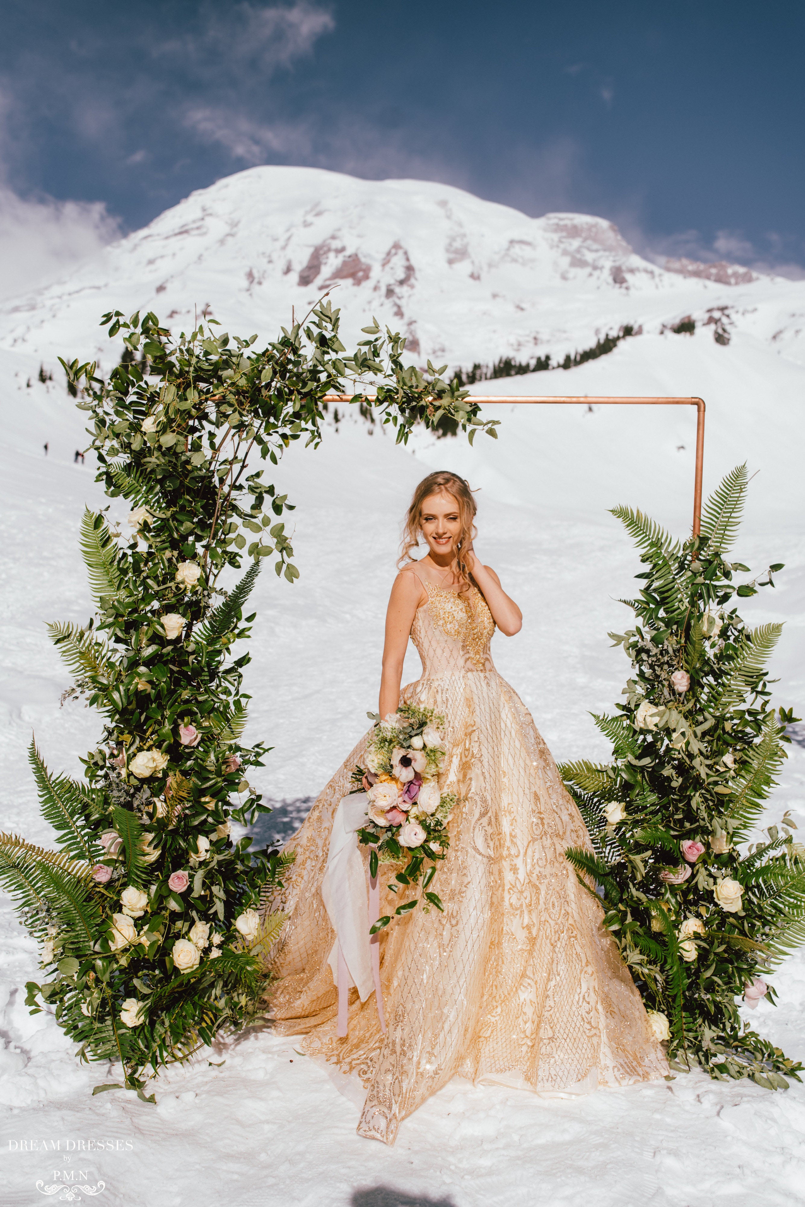 DreamDress By PMN Theia Gold Ball Wedding Dress Gown Illusion Neckline Embellishment Sheer Bodice Sleeveless Chapel Train Glitter | Size: Custom DreamDress By PMN Theia Gold Ball Wedding Dress Gown Illusion Neckline Embellishment Sheer Bodice Sleeveless Chapel Train Glitter | Size: Custom