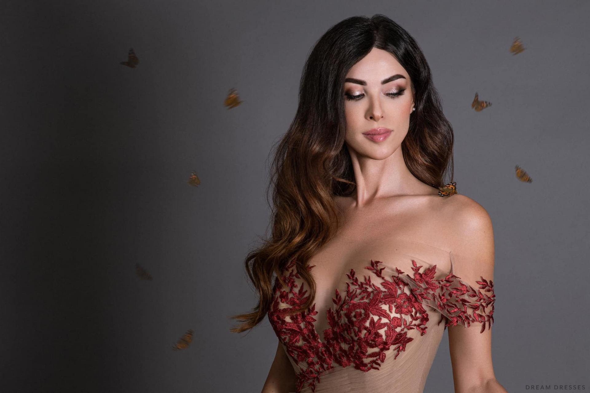 Nude Wedding Gown with Red Lace (#Aida ) - Dream Dresses by P.M.N.