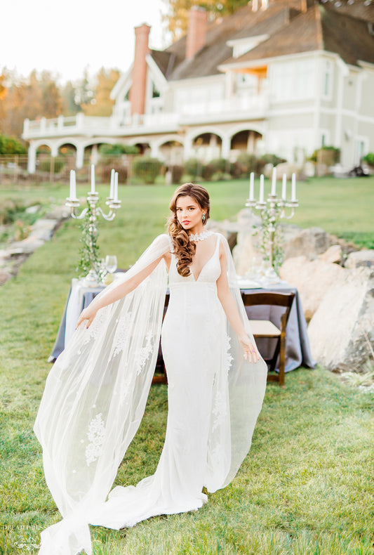 Chapel Bridal Cape Veil (#VEDA) - Dream Dresses by P.M.N.