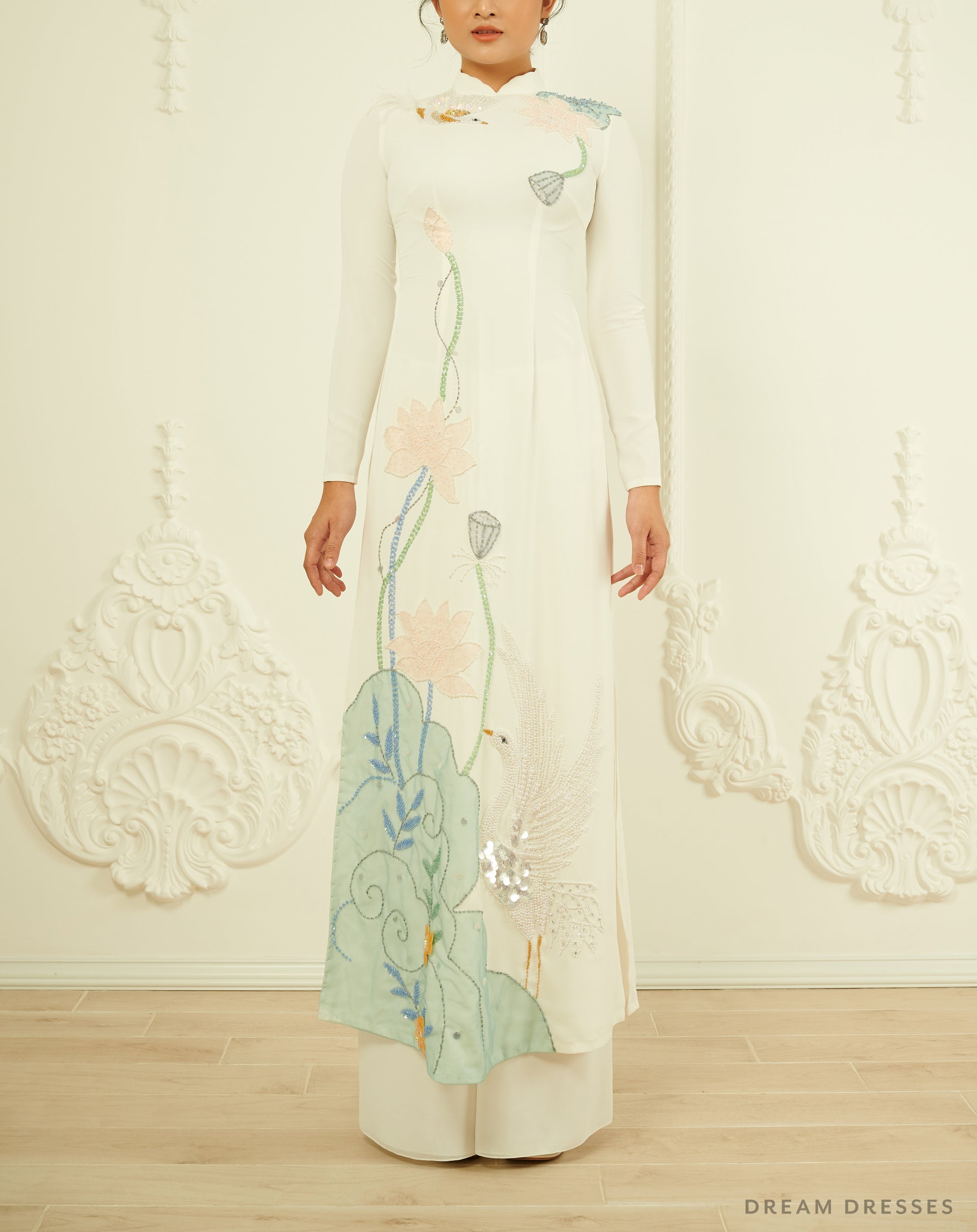 White Bridal Ao Dai | Traditional Vietnamese Bridal Dress (#VIOLA) - Dream Dresses by P.M.N.