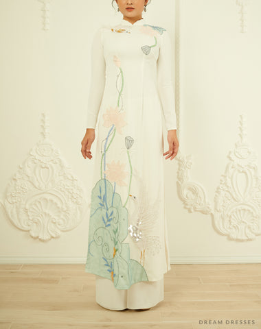 White Bridal Ao Dai | Traditional Vietnamese Bridal Dress (#VIOLA)