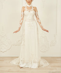 White Bridal Ao Dai | Vietnamese Lace Bridal Dress (#VIVIA) - Dream Dresses by P.M.N.