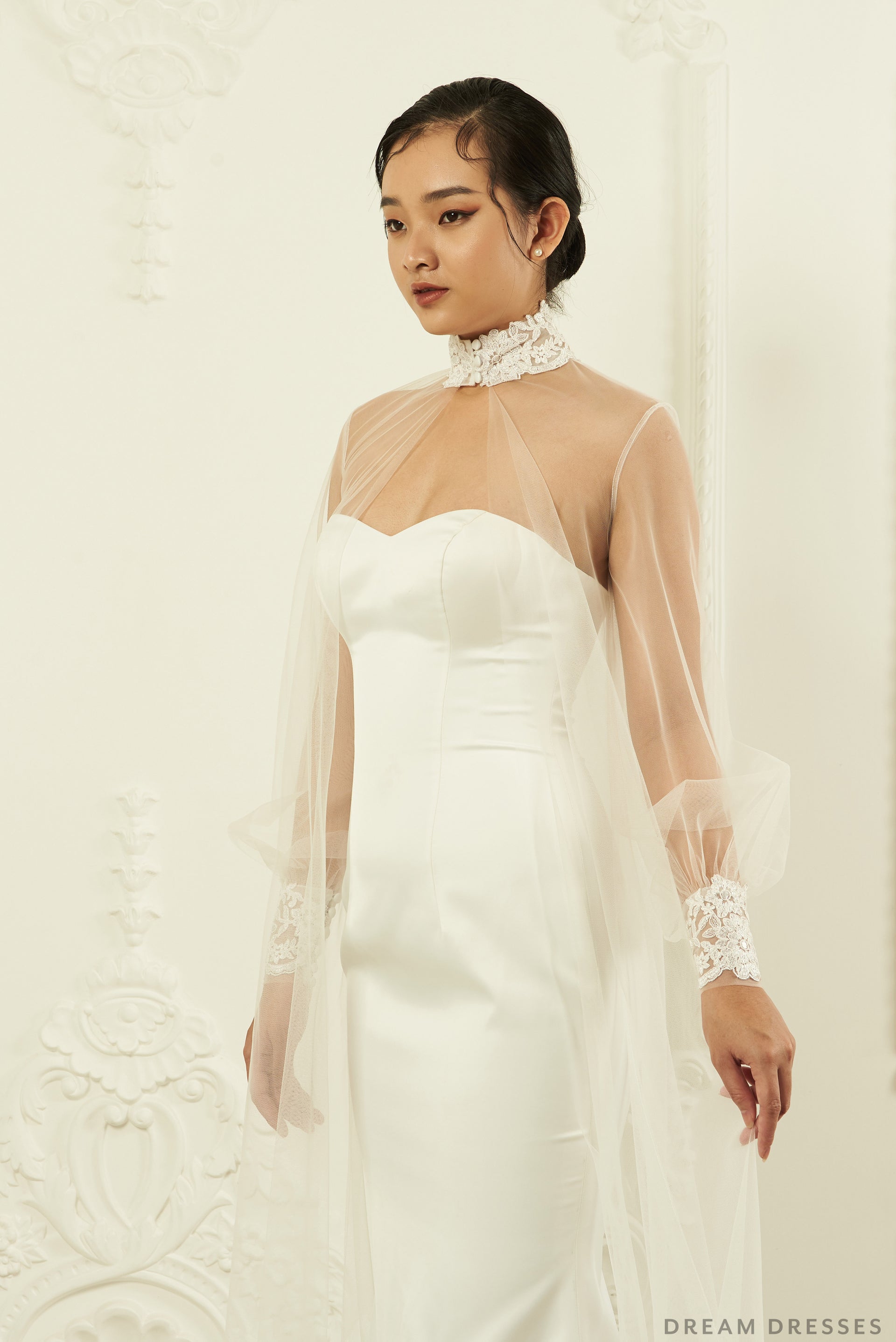 Long Sleeve Bridal Cape (#YARA) - Dream Dresses by P.M.N.