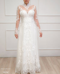 White Bridal Ao Dai | Modern Vietnamese Lace Bridal Dress (#YVONNE) - Dream Dresses by P.M.N.