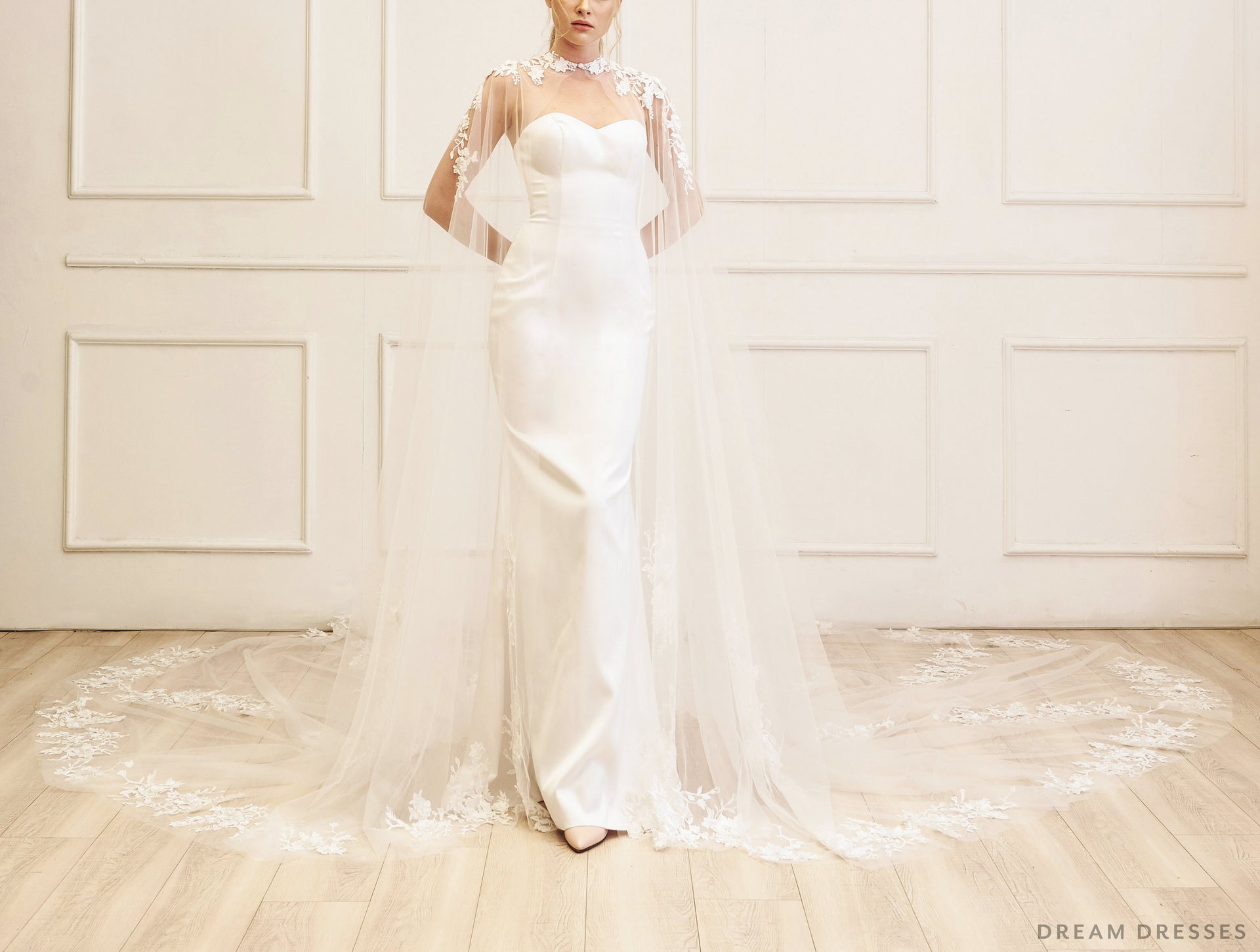 Lace Bridal Cape Veil (#YVES) - Dream Dresses by P.M.N.