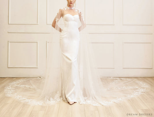Lace Bridal Cape Veil (#YVES) - Dream Dresses by P.M.N.