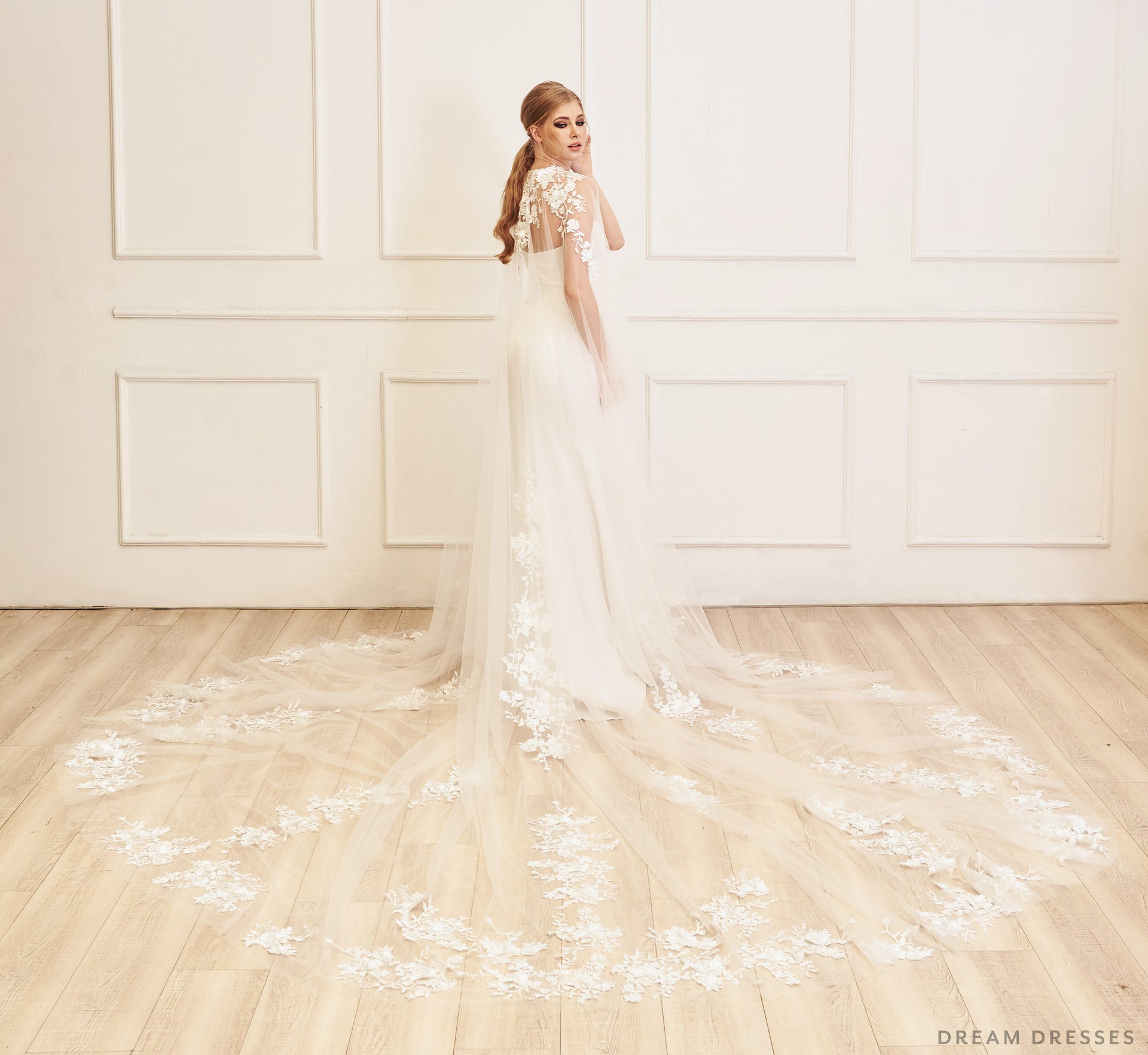 Lace Bridal Cape Veil (#YVES) - Dream Dresses by P.M.N.