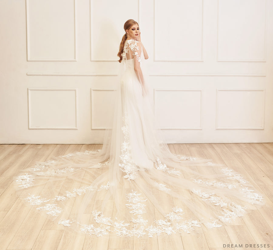 Lace Bridal Cape Veil (#YVES) - Dream Dresses by P.M.N.