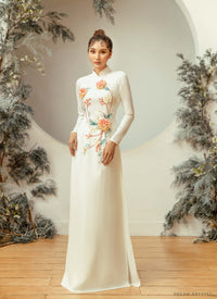 White Bridal Ao Dai | Embellished Vietnamese Traditional Bridal Dress (#ZINNIA) - Dream Dresses by P.M.N.