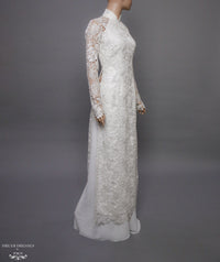 White Bridal Ao Dai | Vietnamese Lace Bridal Dress (#ALEXANDRIA) - Dream Dresses by P.M.N.