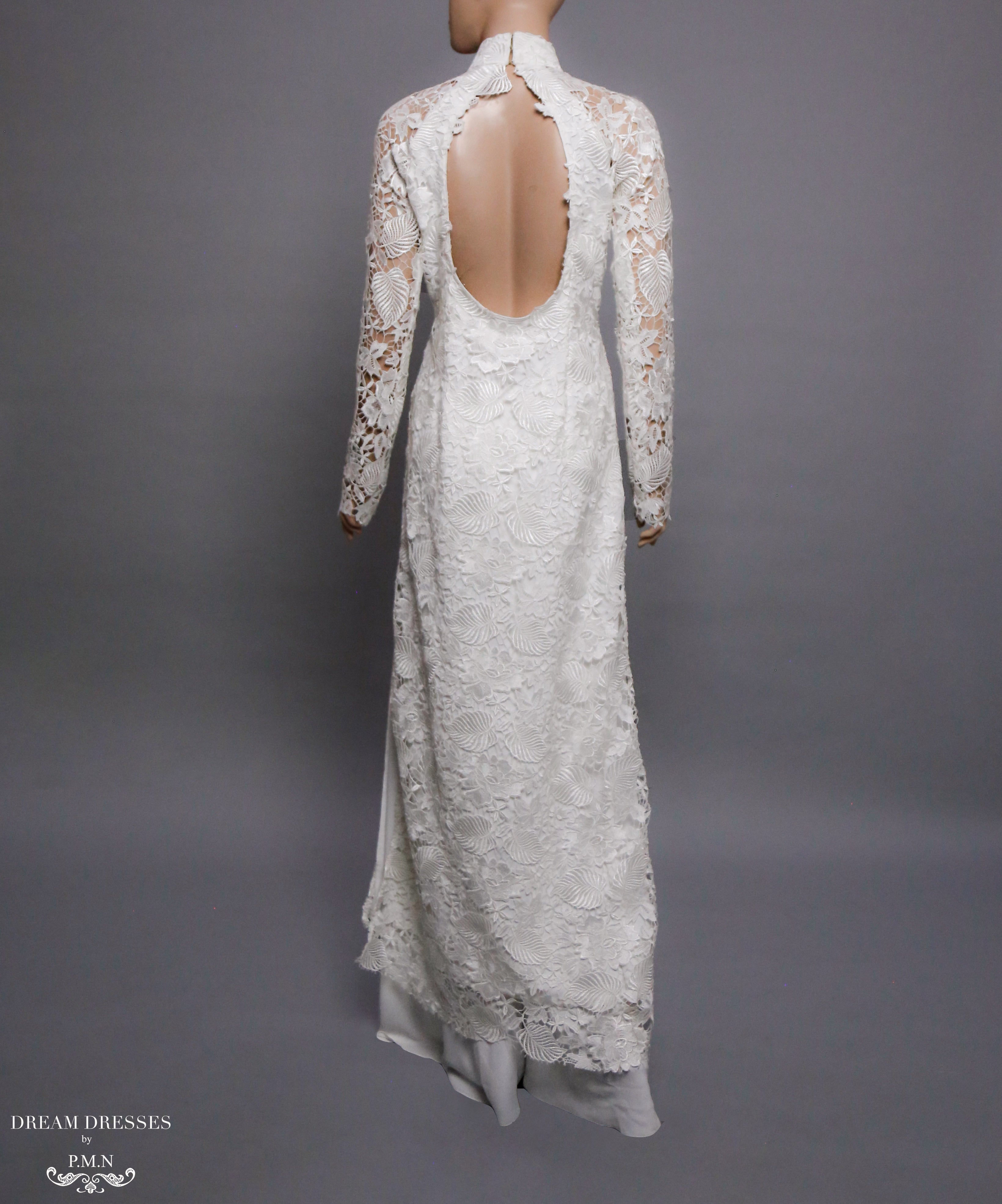 White Bridal Ao Dai | Vietnamese Lace Bridal Dress (#ALEXANDRIA)