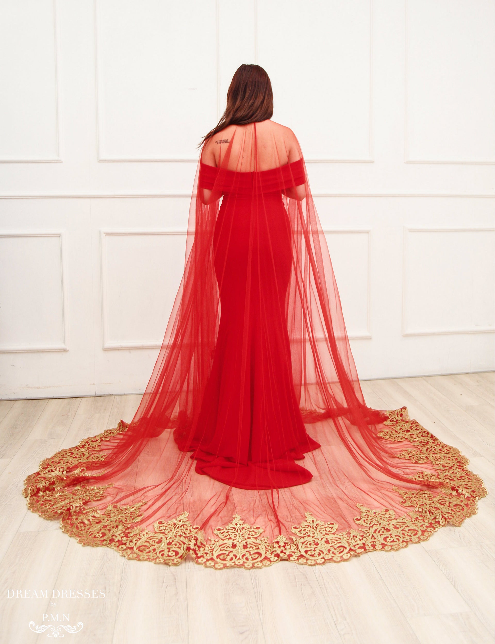 Bridal Cape Veil with Tall Collar (#CLARA) - Dream Dresses by P.M.N.