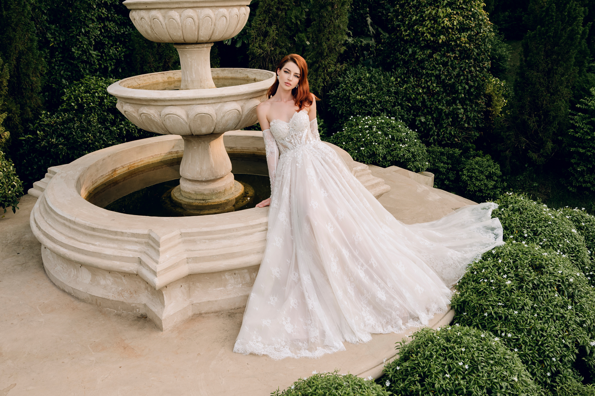 Strapless Lace Ball Gown with Detachable Sleeves (#DANIELA) - Dream Dresses by P.M.N.