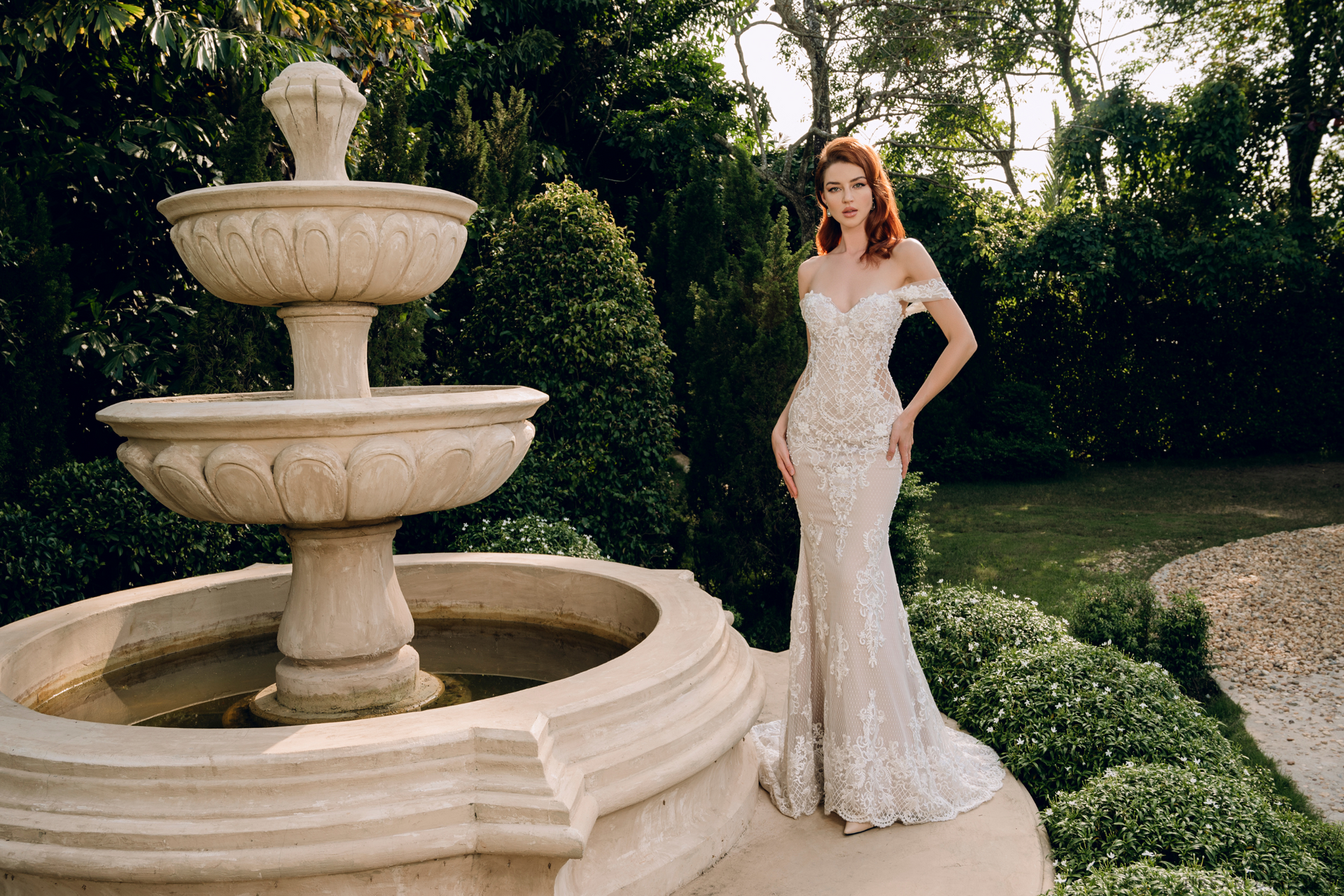 Blush Mermaid Wedding Dress with Removable Overskirt (#BELVA) - Dream Dresses by P.M.N.