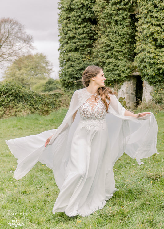 Chiffon Bridal Cape (#MAEVE) - Dream Dresses by P.M.N.
