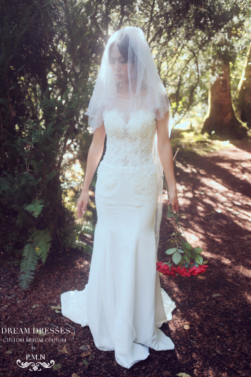 SAMPLE SALE/ Fit-n-Flare Wedding Dress With Illusion Neckline - Dream Dresses by P.M.N
 - 4