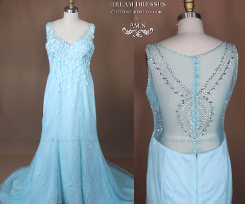 Aqua Mermaid Wedding Dress with Illusion Back (#JUDY) - Dream Dresses by P.M.N
 - 1