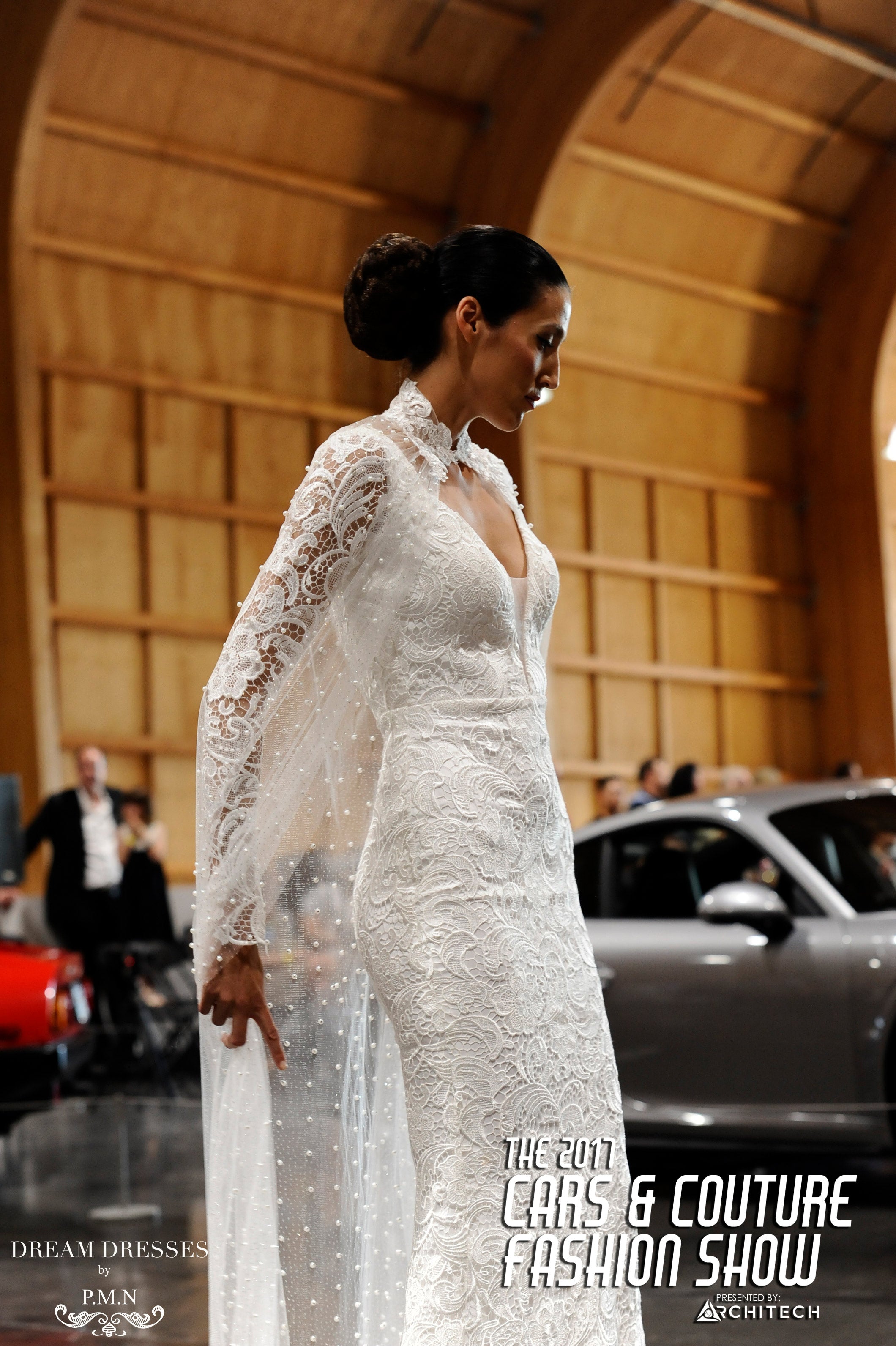 DreamDress By PMN Sheath Wedding Dress Gown Plunging V-Back Floral Embellishments Long Sleeve Chapel Train | Size: Medium DreamDress By PMN Sheath Wedding Dress Gown Plunging V-Back Floral Embellishments Long Sleeve Chapel Train | Size: Medium
