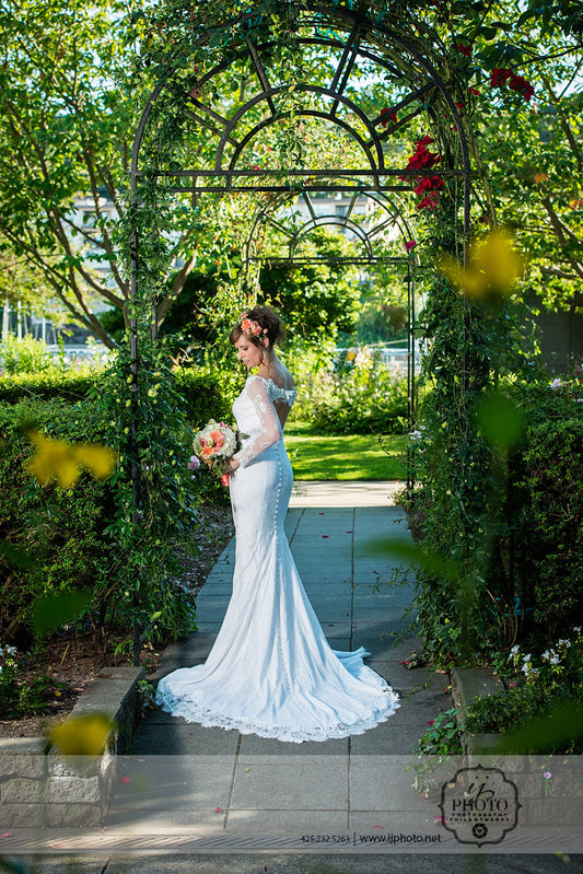 SAMPLE SALE / Long Sleeve Sheath Wedding Dress (Style Anita #PB1934) - Dream Dresses by P.M.N
 - 1