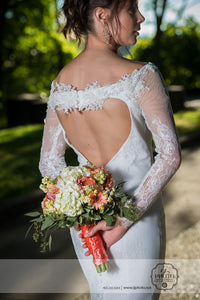 SAMPLE SALE / Long Sleeve Sheath Wedding Dress (Style Anita #PB1934) - Dream Dresses by P.M.N
 - 7