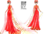 Red Ao Dai Cape | Vietnamese Lace Bridal Ao Dai Cape (#TEMA) - Dream Dresses by P.M.N.