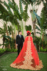 Red Ao Dai Cape | Vietnamese Lace Bridal Ao Dai Cape (#TEMA) - Dream Dresses by P.M.N.