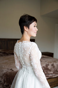 Long Sleeve Short Wedding Dress (#Claudine) - Dream Dresses by P.M.N.
