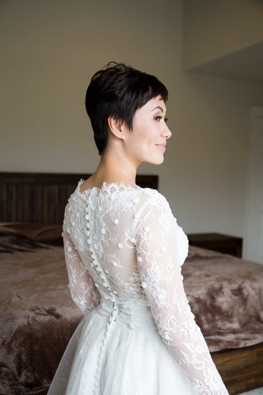 Long Sleeve Short Wedding Dress (#Claudine) - Dream Dresses by P.M.N.
