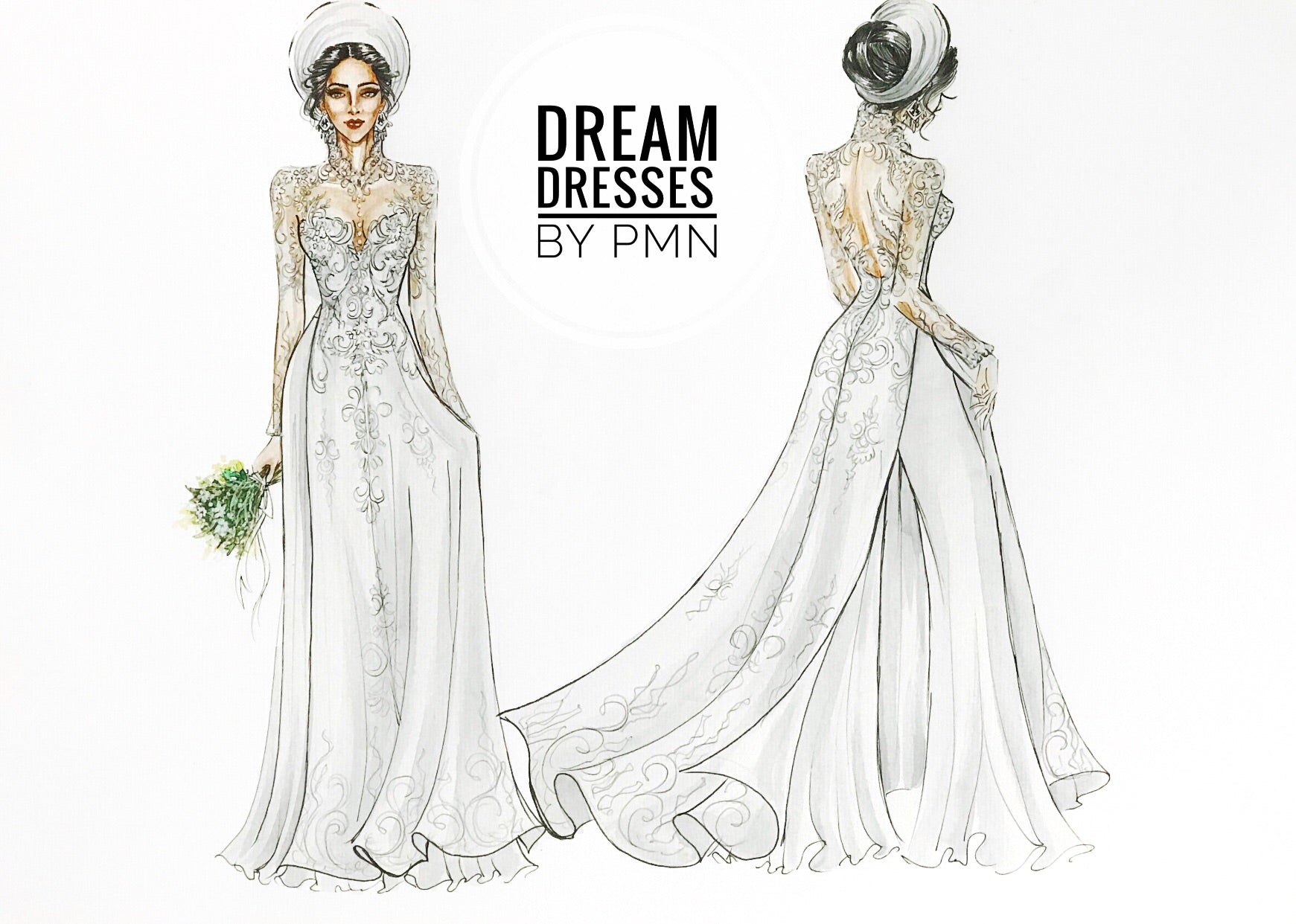 White Bridal Ao Dai | Modern Vietnamese Lace Bridal Dress (#YVONNE) - Dream Dresses by P.M.N.