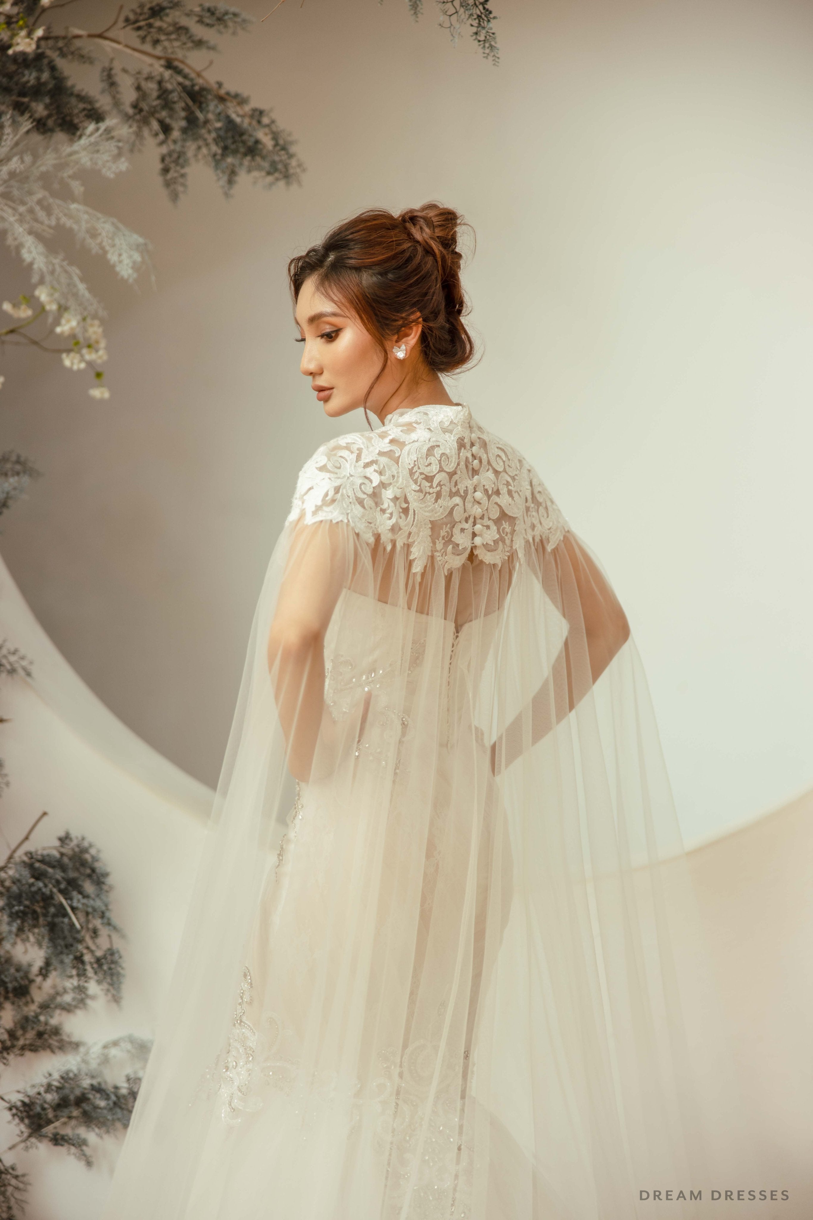 Cathedral Bridal Lace Cape with High Neck
