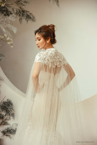 Cathedral Bridal Lace Cape with High Neck (#YONIA) - Dream Dresses by P.M.N.