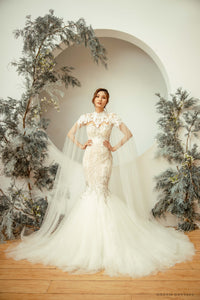Cathedral Bridal Lace Cape with High Neck (#YONIA) - Dream Dresses by P.M.N.
