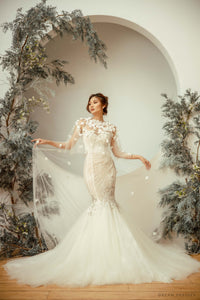 Bridal Cape Veil with 3D Floral Appliqué (#ORELLA) - Dream Dresses by P.M.N.