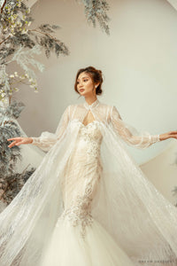 Long Sleeves Bridal Cape with Glittery Tulle (#CARLLA) - Dream Dresses by P.M.N.