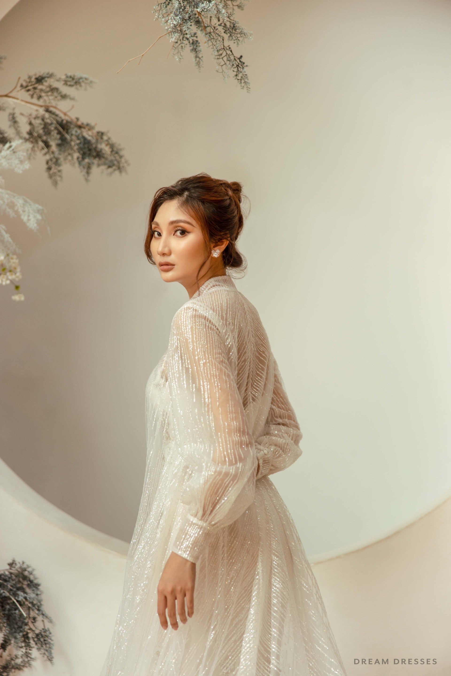 Long Sleeves Bridal Cape with Glittery Tulle (#CARLLA) - Dream Dresses by P.M.N.