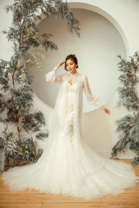 Long Sleeves Bridal Cape with Glittery Tulle (#CARLLA) - Dream Dresses by P.M.N.