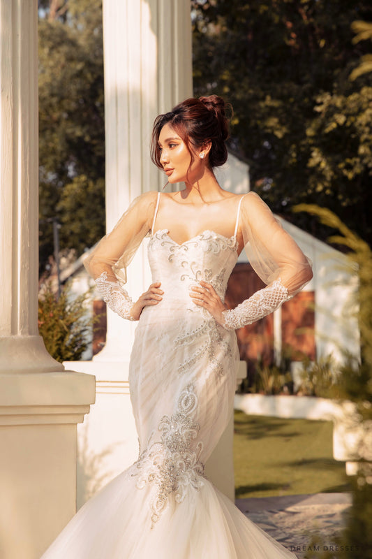 Beaded Lace Removable Bridal Long Sleeves (#EDDA) - Dream Dresses by P.M.N.