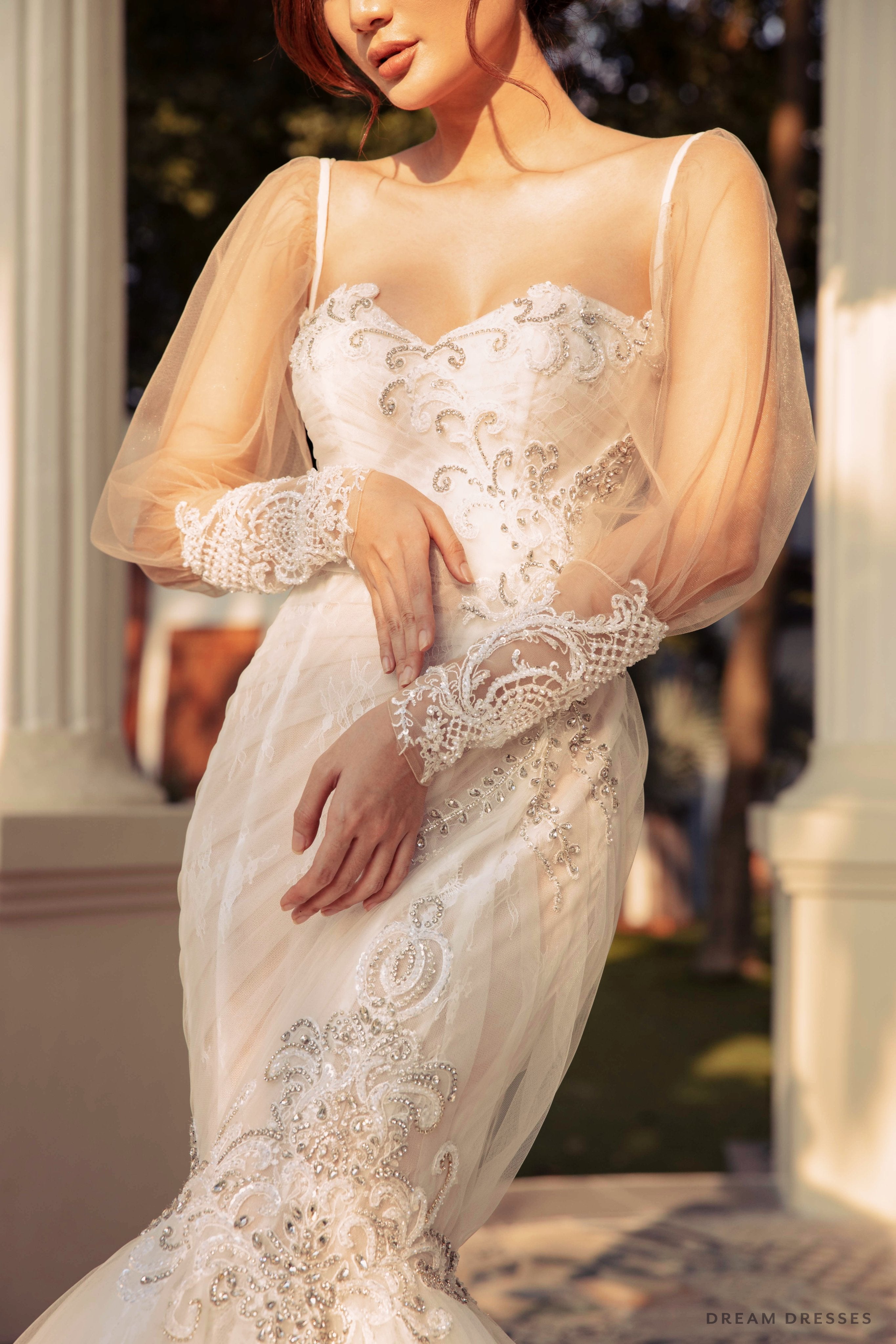 Beaded Lace Removable Bridal Long Sleeves (#EDDA)