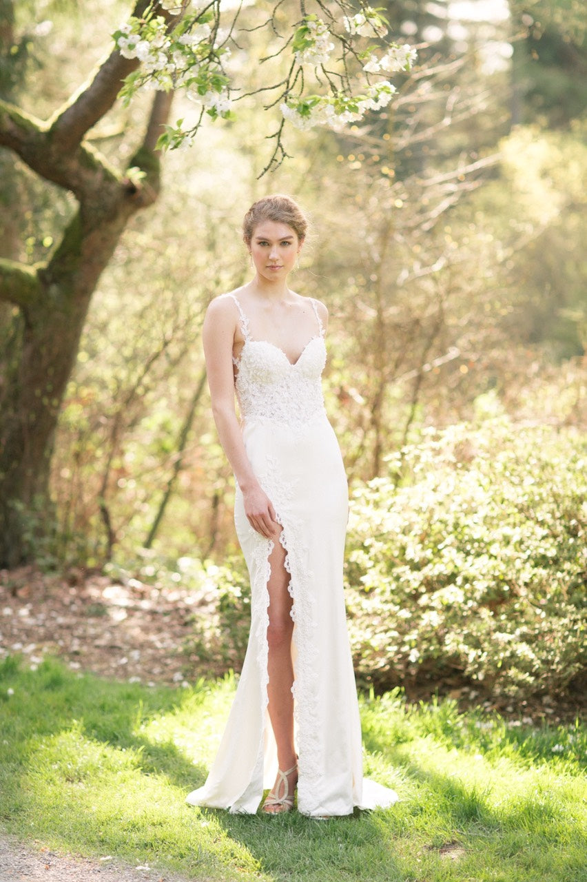 DreamDress By PMN Eilliva Sheath With Side Slit Wedding Dress Gown With Straps Open Back Sweep