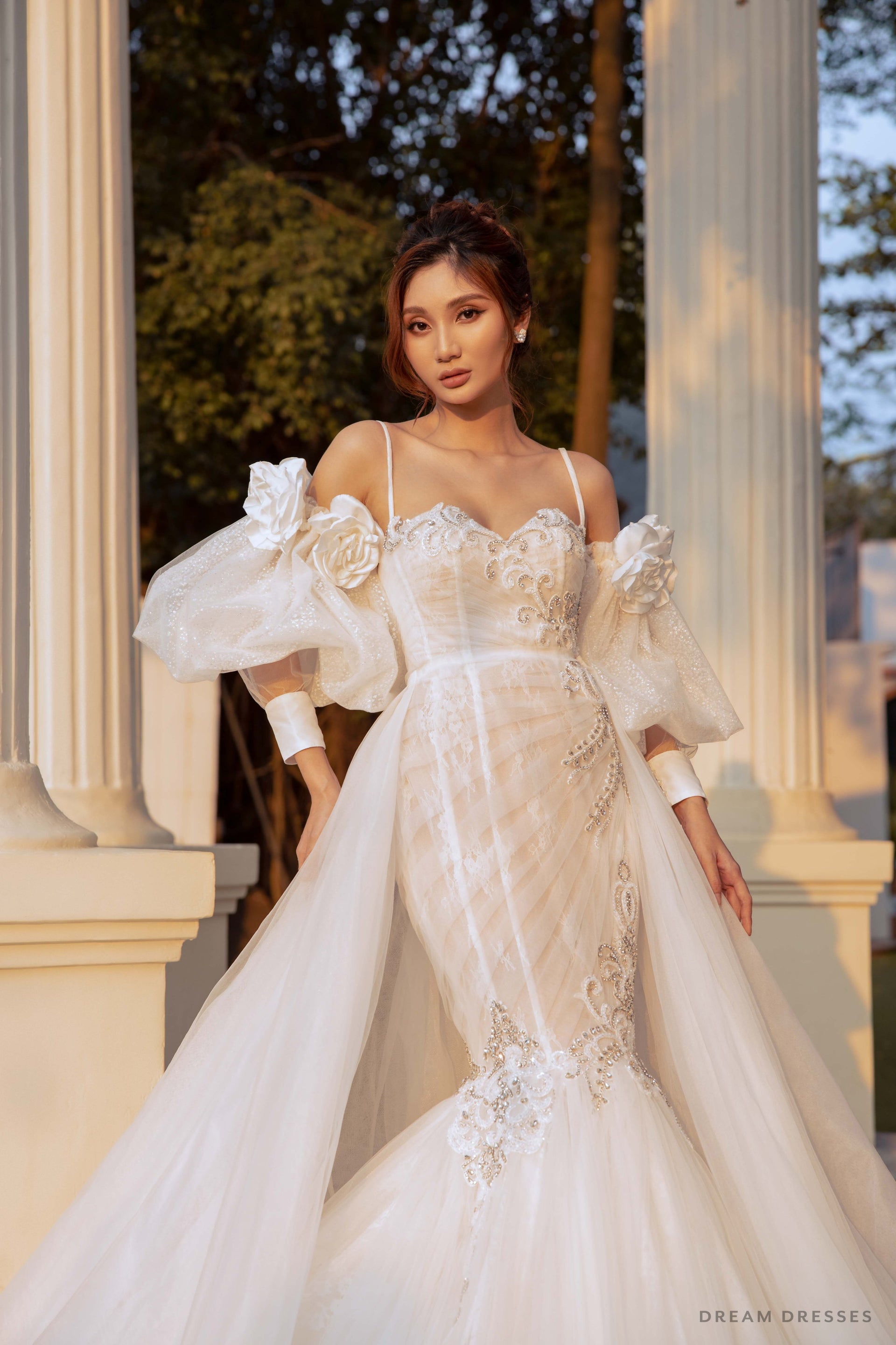 tulle sleeves for wedding dress Lace Long Rustic Dresses MW860 perfectly complementing the lush skirt with its beautifully sequined patterns that catch the light with every step Pleated Detachable Tulle Sleeves for