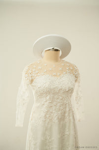 White Lace Bridal Ao Dai | Lace Vietnamese Traditional Bridal Dress (#CHICHI) - Dream Dresses by P.M.N.
