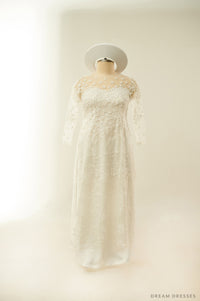White Lace Bridal Ao Dai | Lace Vietnamese Traditional Bridal Dress (#CHICHI) - Dream Dresses by P.M.N.