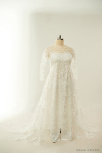 White Lace Bridal Ao Dai | Lace Vietnamese Traditional Bridal Dress (#CHICHI) - Dream Dresses by P.M.N.