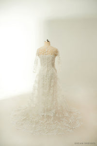 White Lace Bridal Ao Dai | Lace Vietnamese Traditional Bridal Dress (#CHICHI) - Dream Dresses by P.M.N.