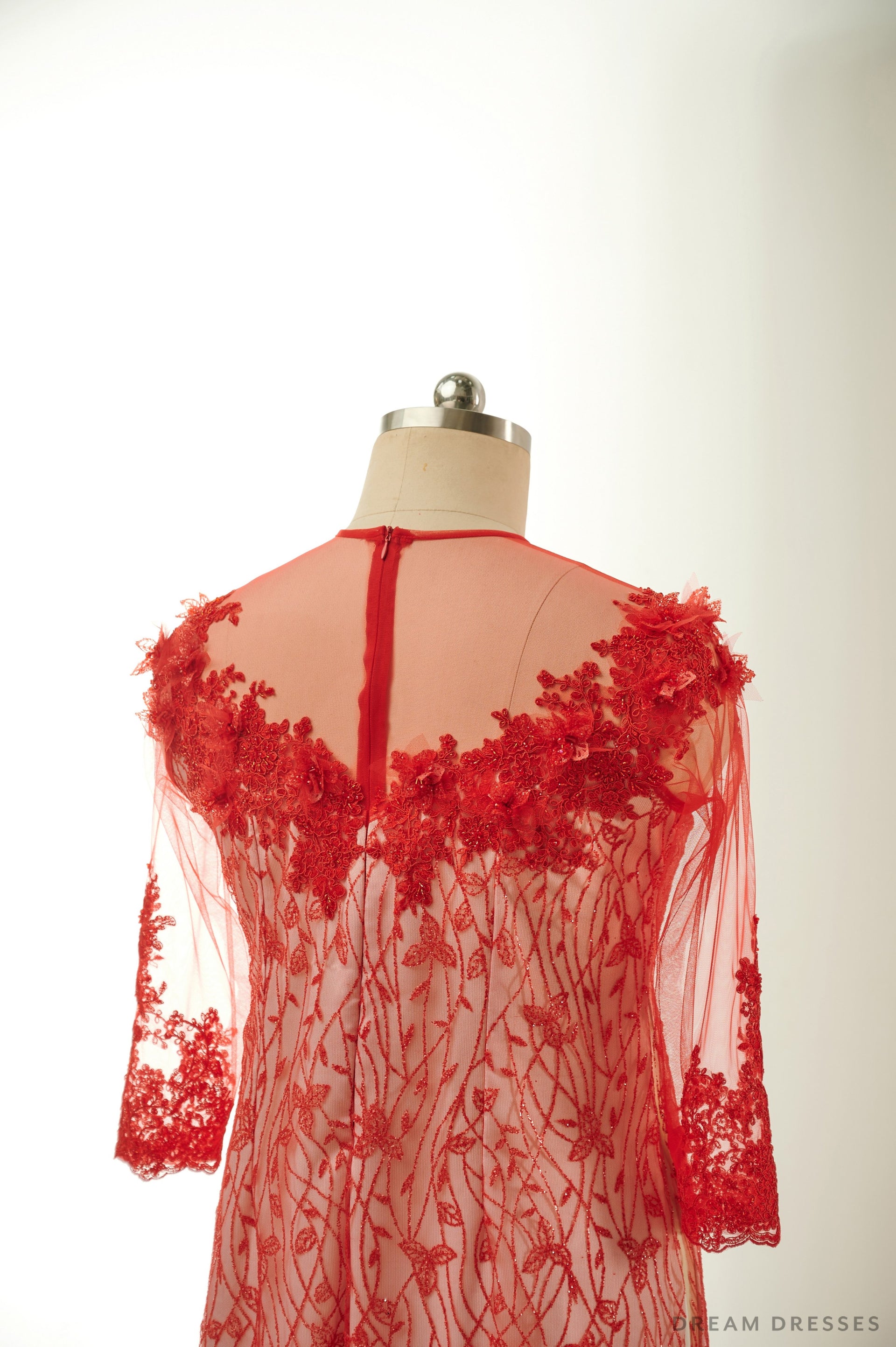Red Lace Bridal Ao Dai | Lace Vietnamese Traditional Bridal Dress (#MAYLIN) - Dream Dresses by P.M.N.
