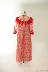 Red Lace Bridal Ao Dai | Lace Vietnamese Traditional Bridal Dress (#MAYLIN) - Dream Dresses by P.M.N.
