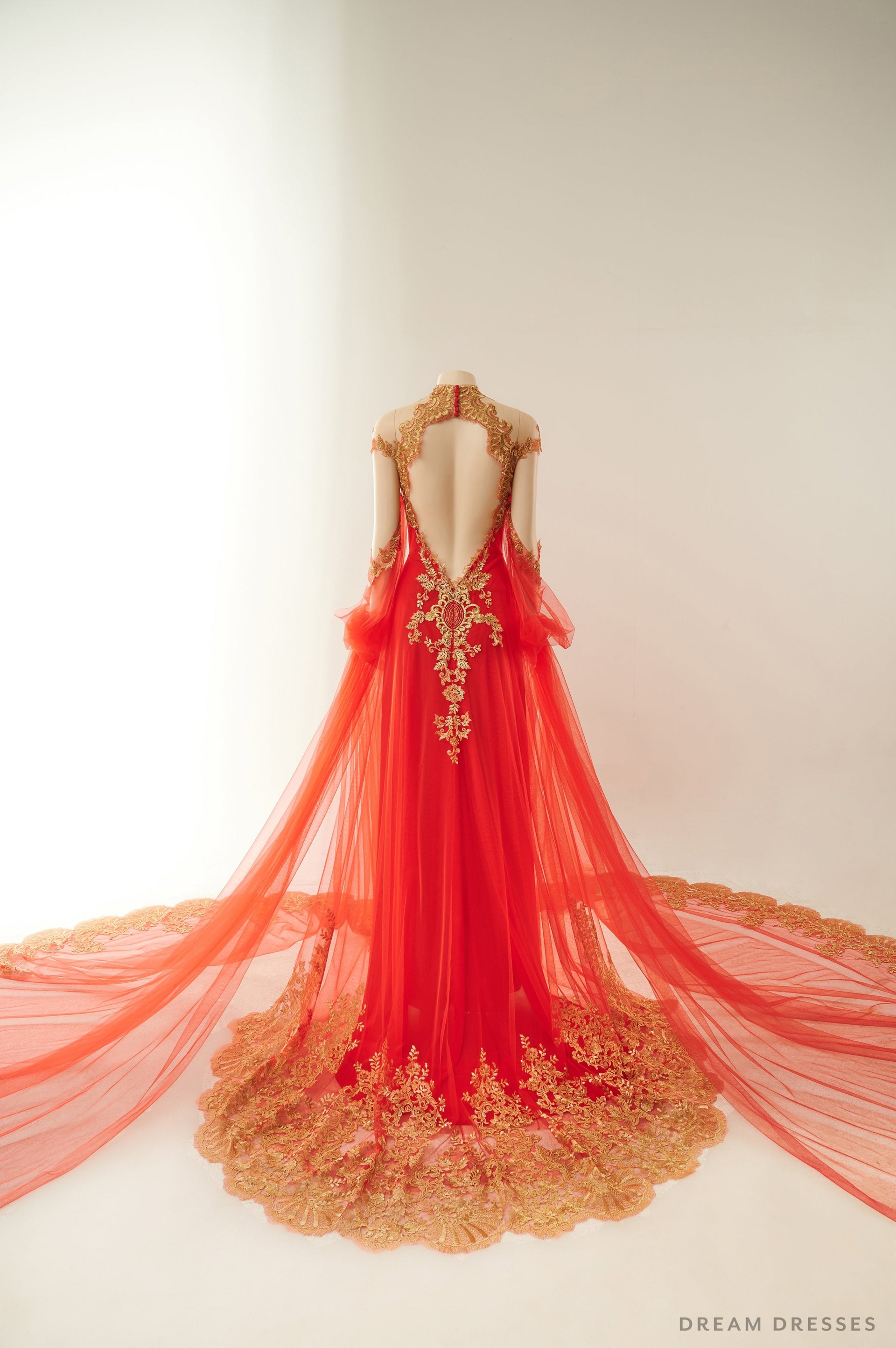 red and yellow wedding dresses MADE to ORDER Handmade Red White Wedding Dress Train Red Gold Roses Dangling Leaves Red Gold Embroidered Appliques