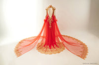 Red Bridal Ao Dai with Gold Lace | Vietnamese Bridal Dress (#ALESSIA) - Dream Dresses by P.M.N.